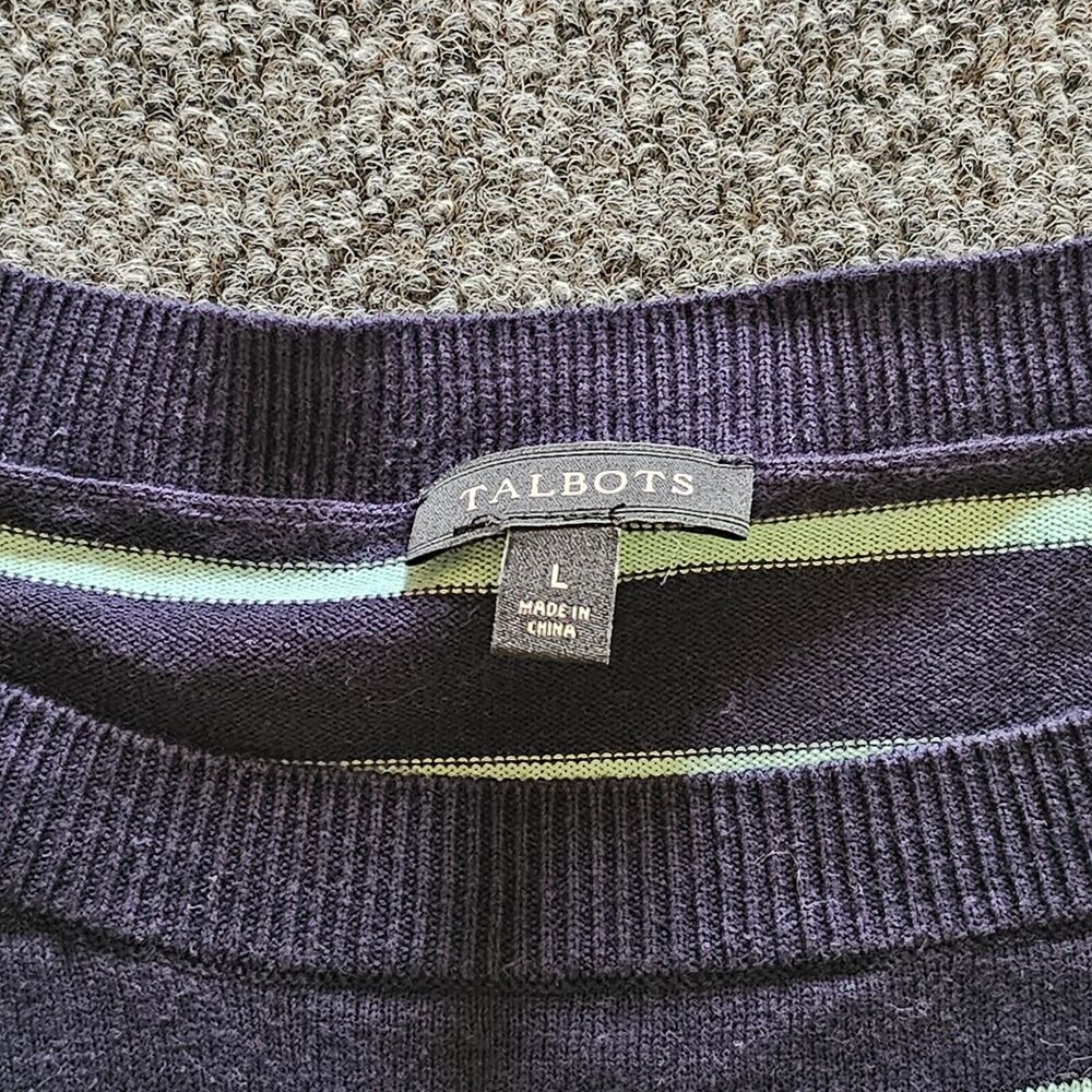 Talbots Sweater Top Large Blue Striped Long Sleeve Round Neck Knit Casual Career - Picture 3 of 9